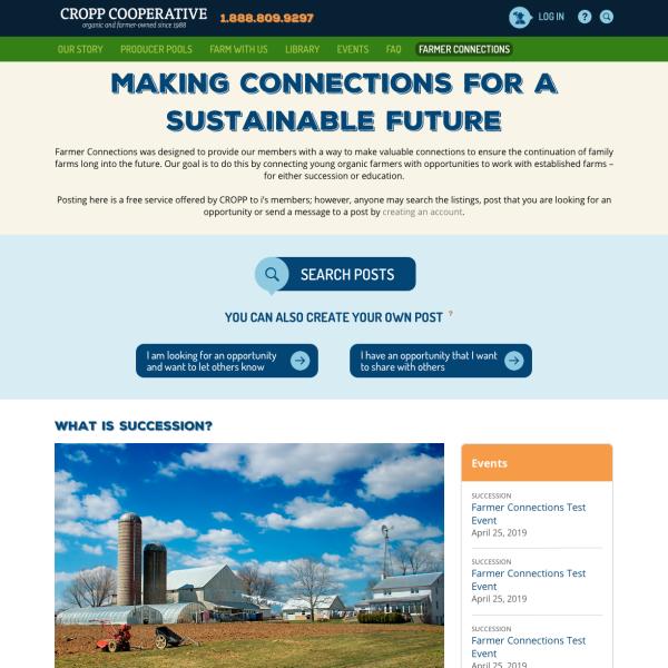 Screenshot of CROOP Cooperative homepage. Title reads Making Connections for a Sustainable Future.