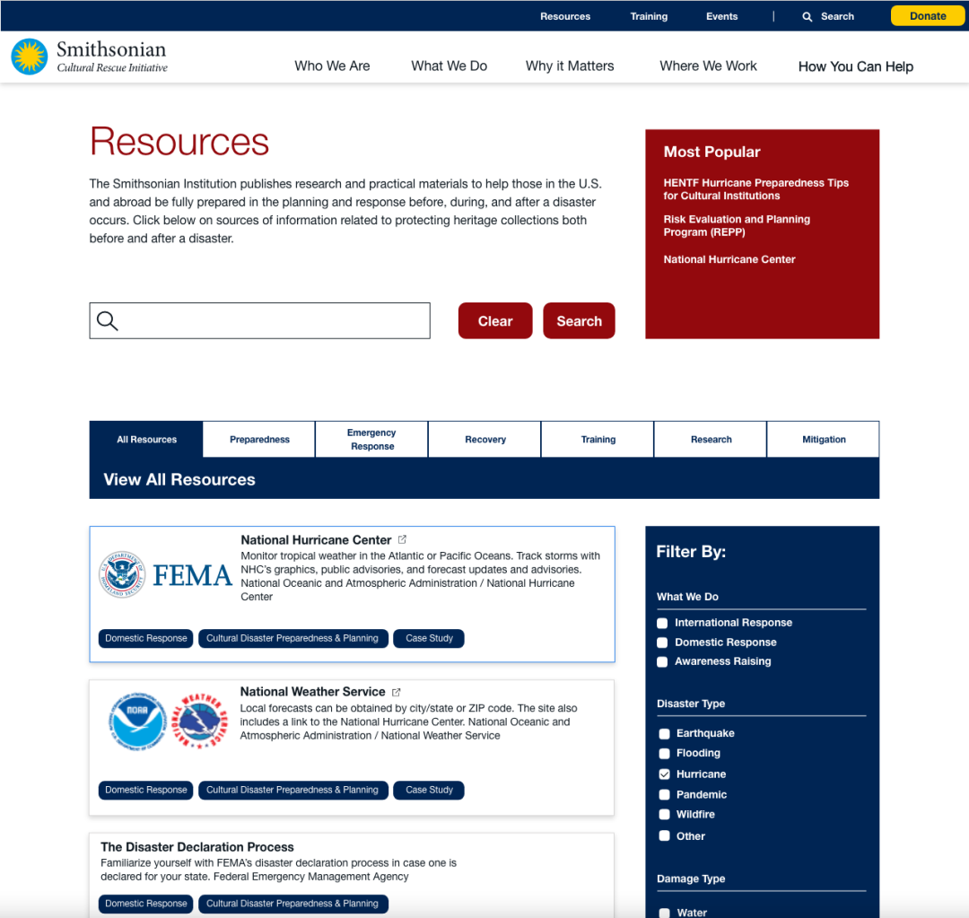 Screenshot of SCRI Resources Search page