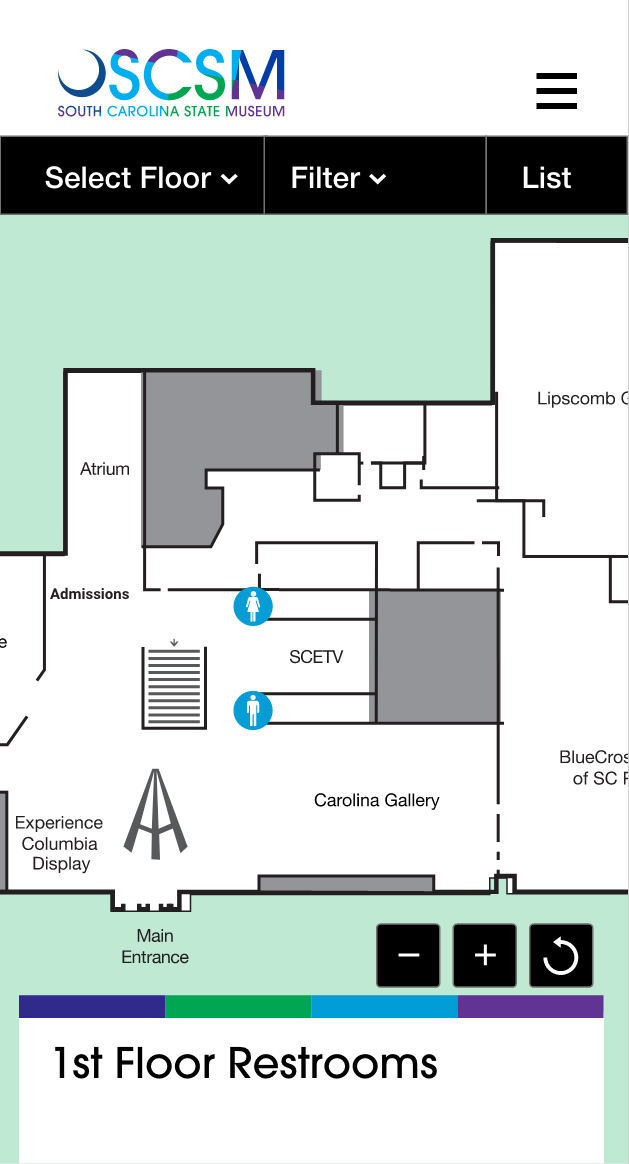 Mobile screenshot of the SCSM website. A map of the first floor.