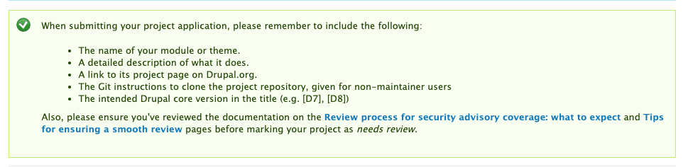 Screenshot reads: When submitting your project application, please remember to include the following with 5 bullet points listing those items