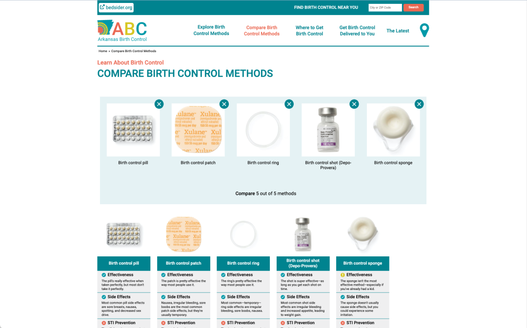 Screenshot. Arkansas Birth Control Compare Birth Control Methods. Compare up to 5 methods side by side.