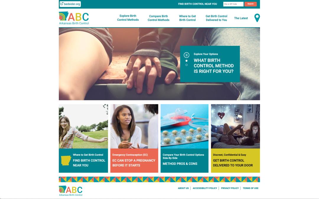 Screenshot of the homepage of the Arkansas Birth Control Website