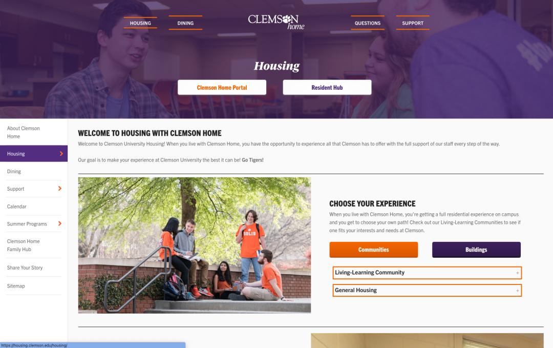 Screenshot Clemson Home Housing landing page