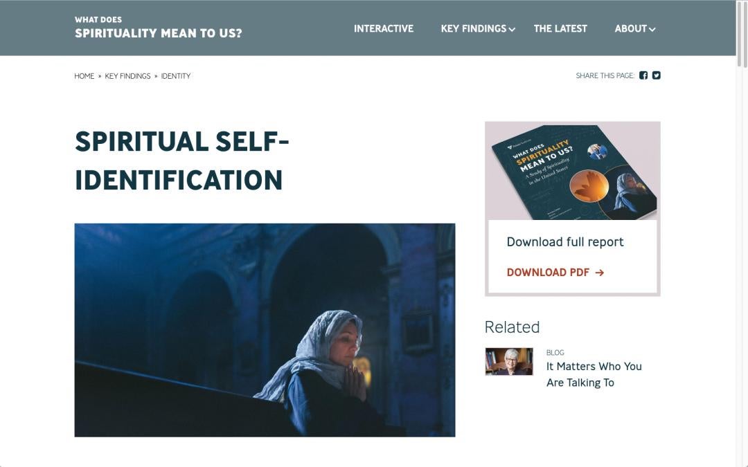 Screenshot. Spiritual Self-Identification landing page.