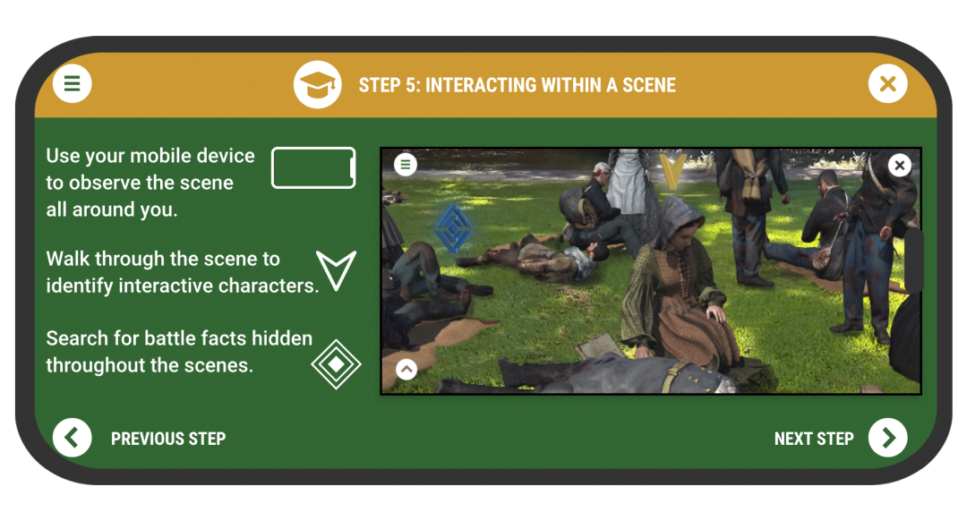 Screenshot of the Gettysburg AR Experience App Instructions Screen Step 5