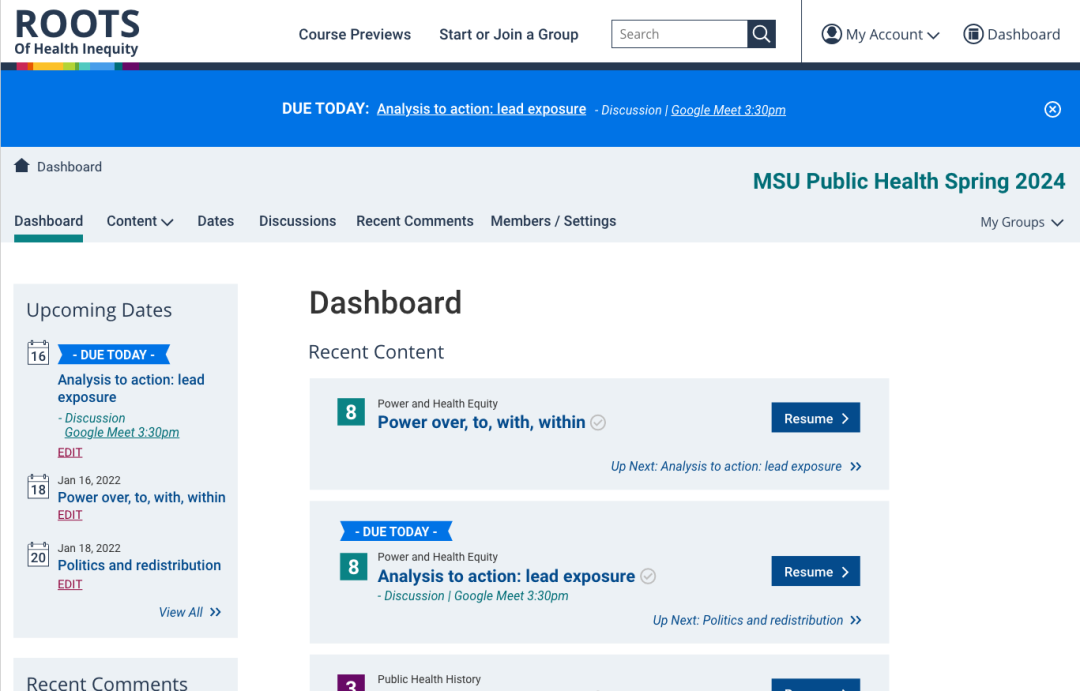 Screenshot of the design for the Roots of Health Inequity Dashboard